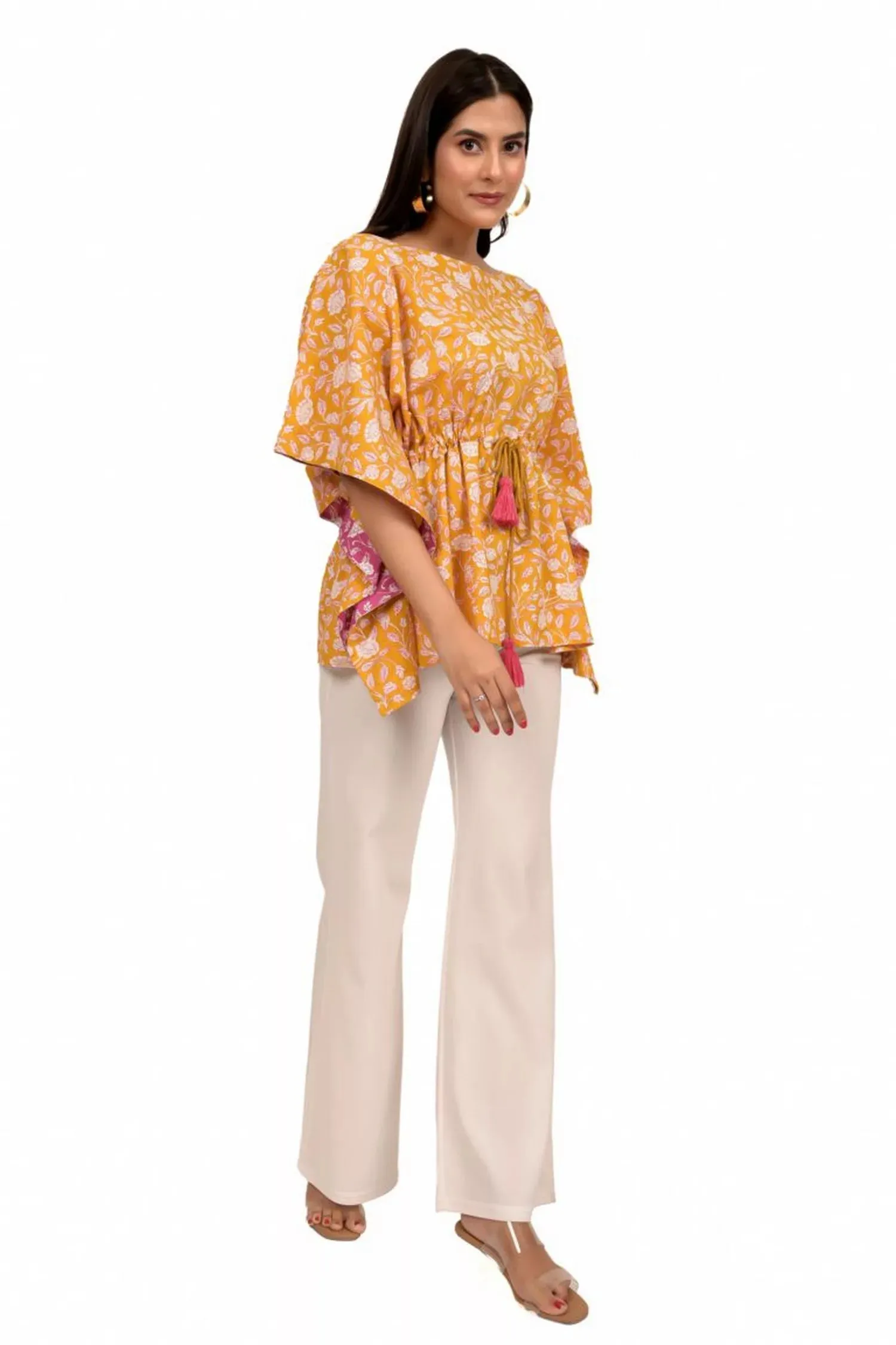 Mango Yellow printed short kaftan