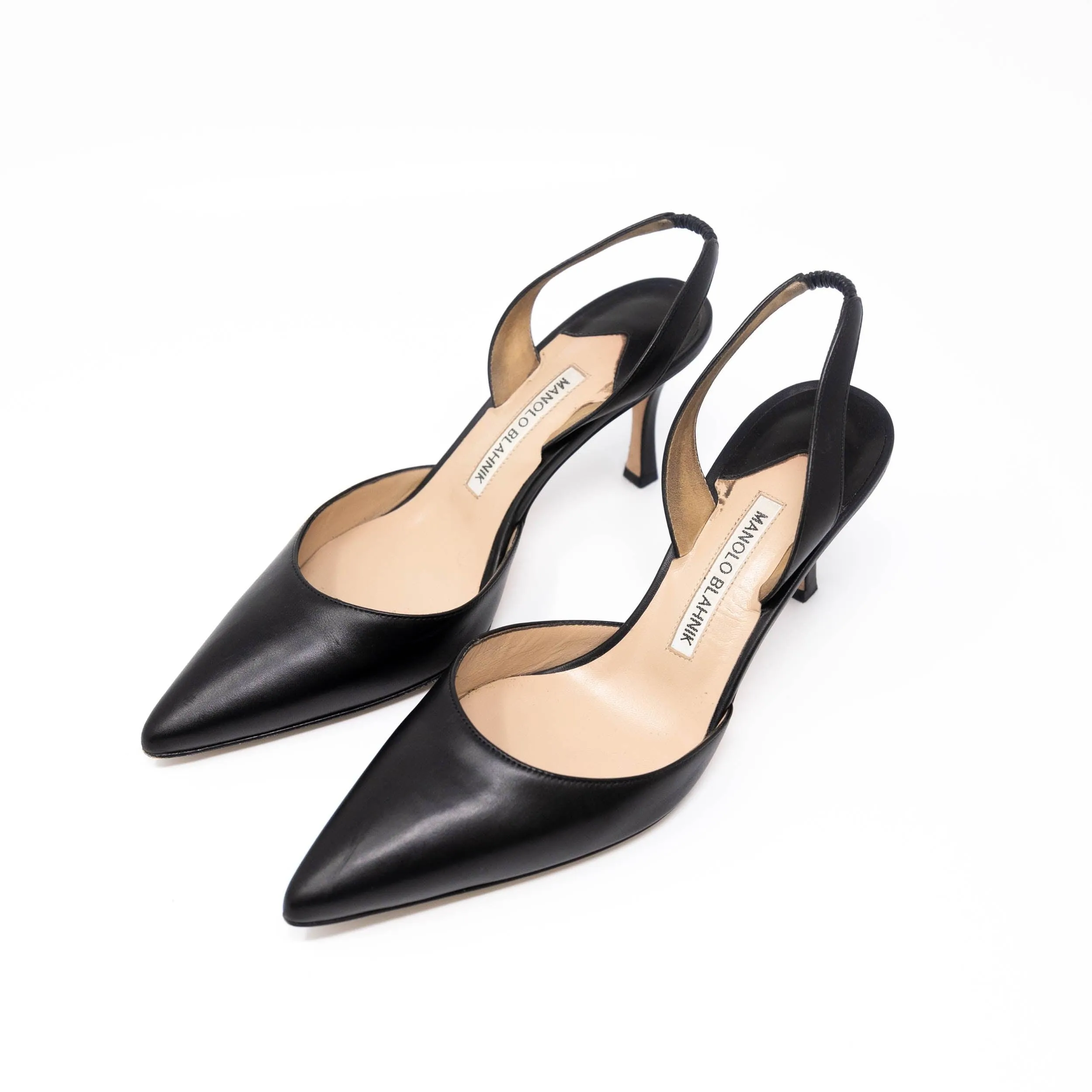 Manolo Blahnik Black Carolyne Slings 38