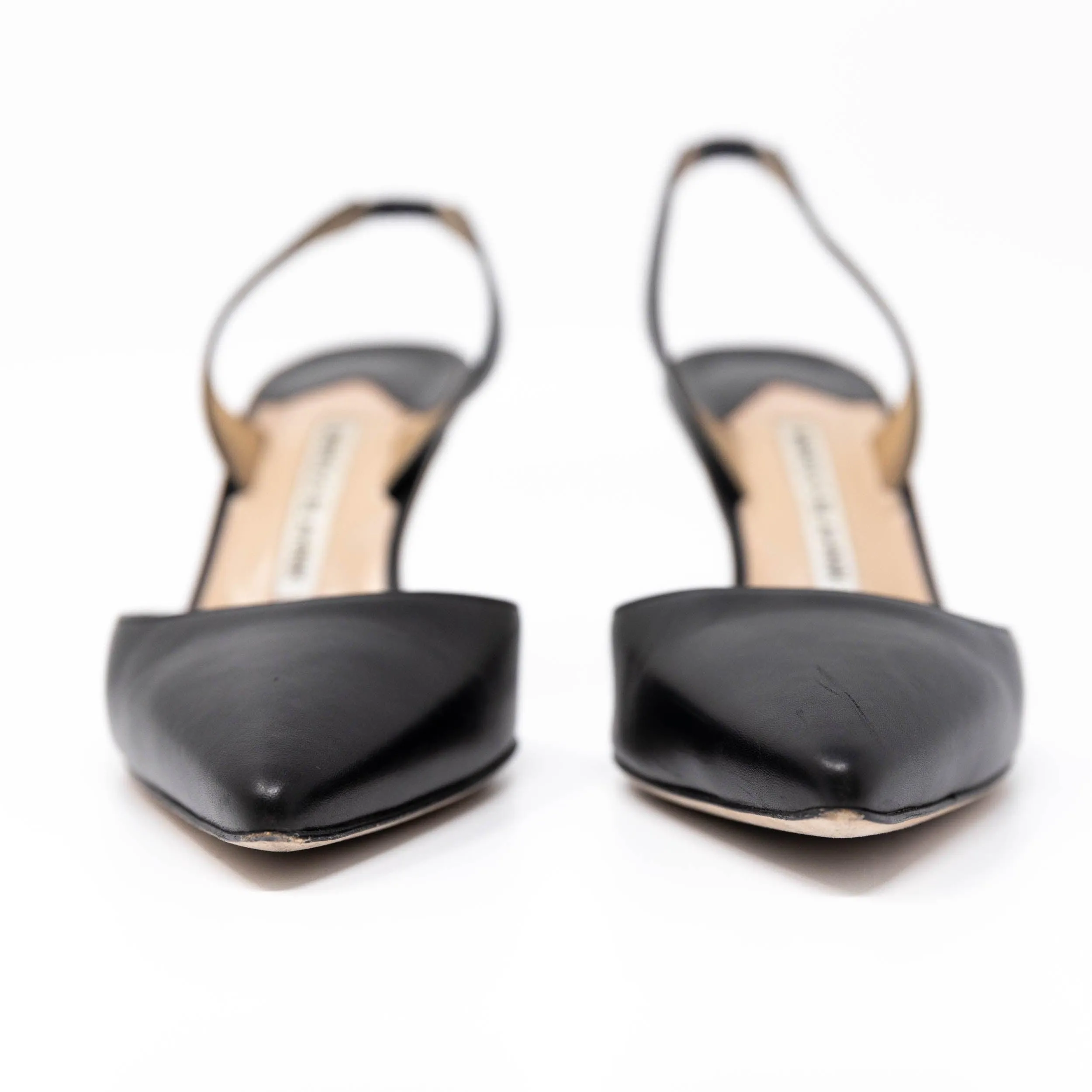 Manolo Blahnik Black Carolyne Slings 38