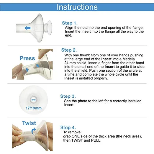 Maymom Flange Inserts 19 mm for Medela and Spectra 24 mm Shields/Flanges. Use with Medela Freestyle, Harmony and Sonata to Reduce 24mm Nipple Tunnel Down to 19 mm; 2pc/Each