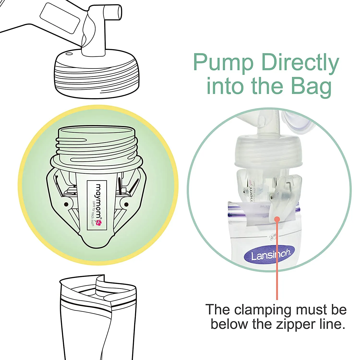 Maymom Widemouth Flange Adapter To Use With Milk Bag, 2pc