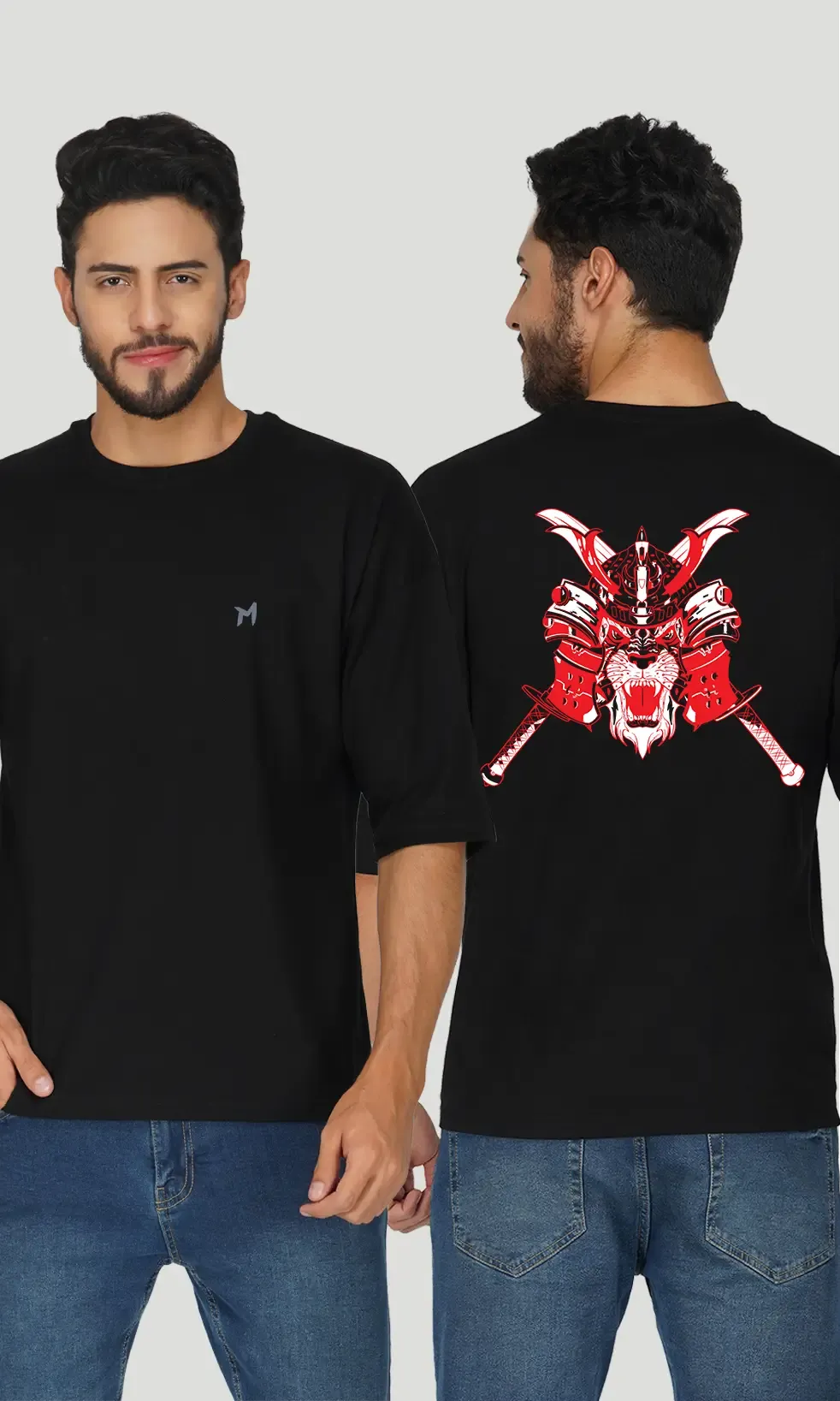 Men's Loin Sword Graphic Printed Oversized T-shirt - Black