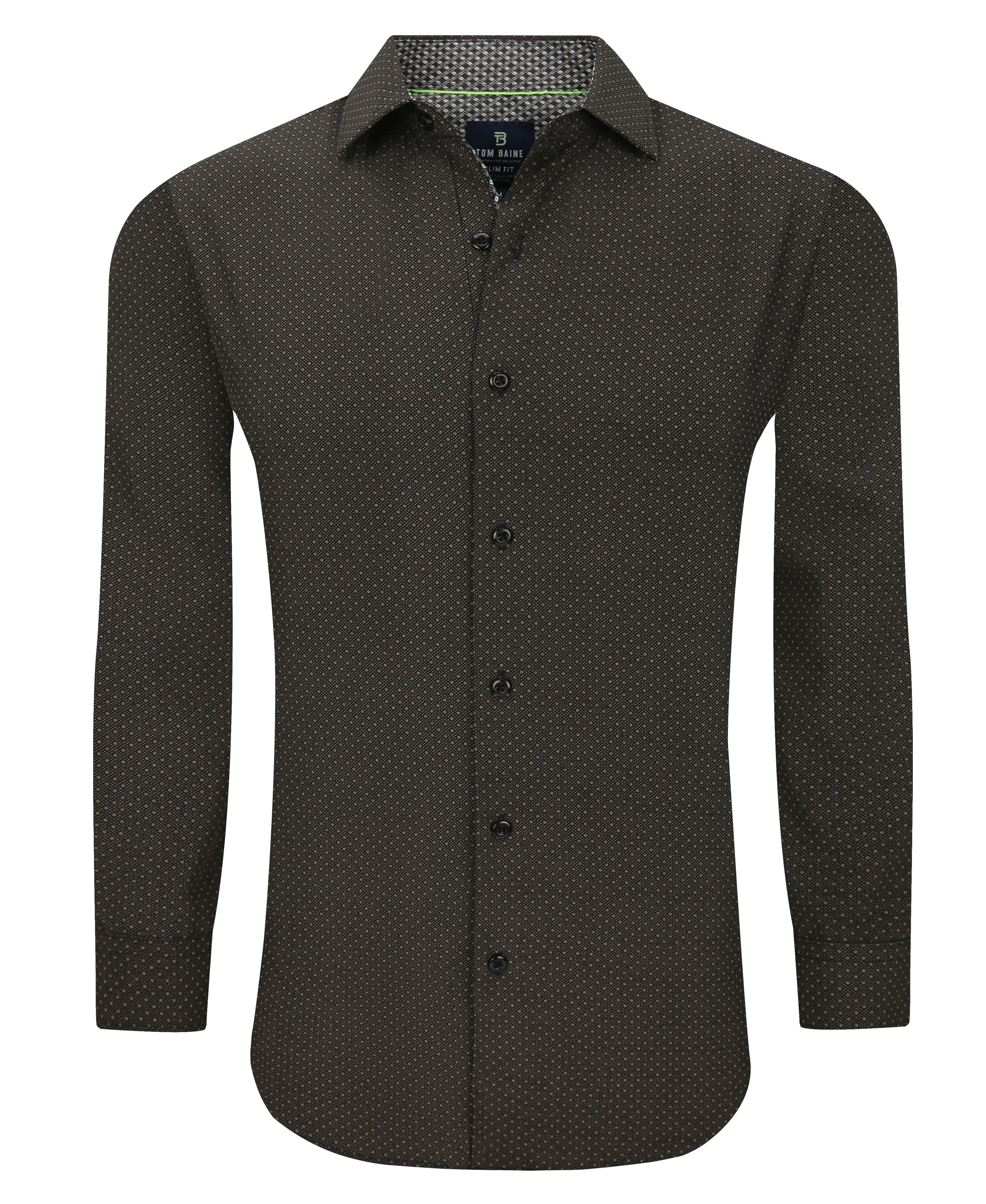 Men's Slim Fit Performance Long Sleeve Black Printed Shirt