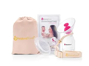 NatureBond Silicone Breastfeeding Manual Breast Pump Milk Catcher/Saver Nursing Pump | All-in-1 Pump Strap, Stopper, Cover Lid, Carry Pouch, Air-Tight Vacuum Sealed in Hardcover Gift Box. BPA Free