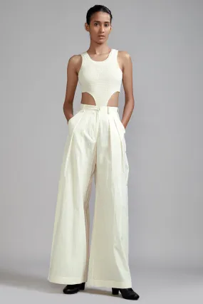 Off-White Cotton Pleated Trousers