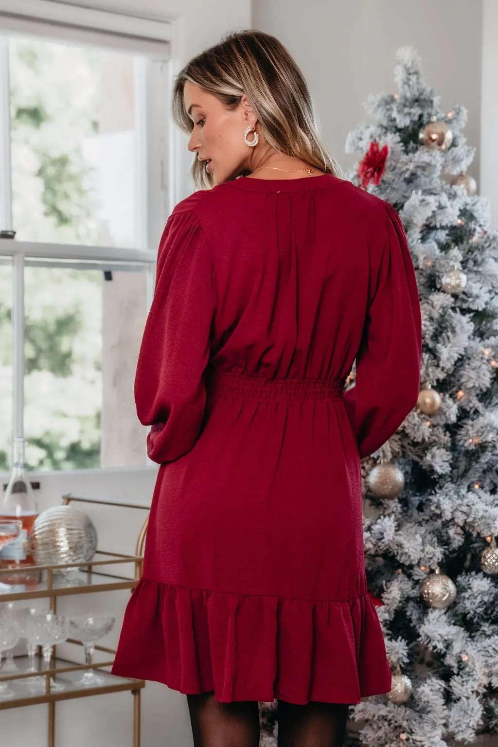 Office Party Burgundy Mini Dress