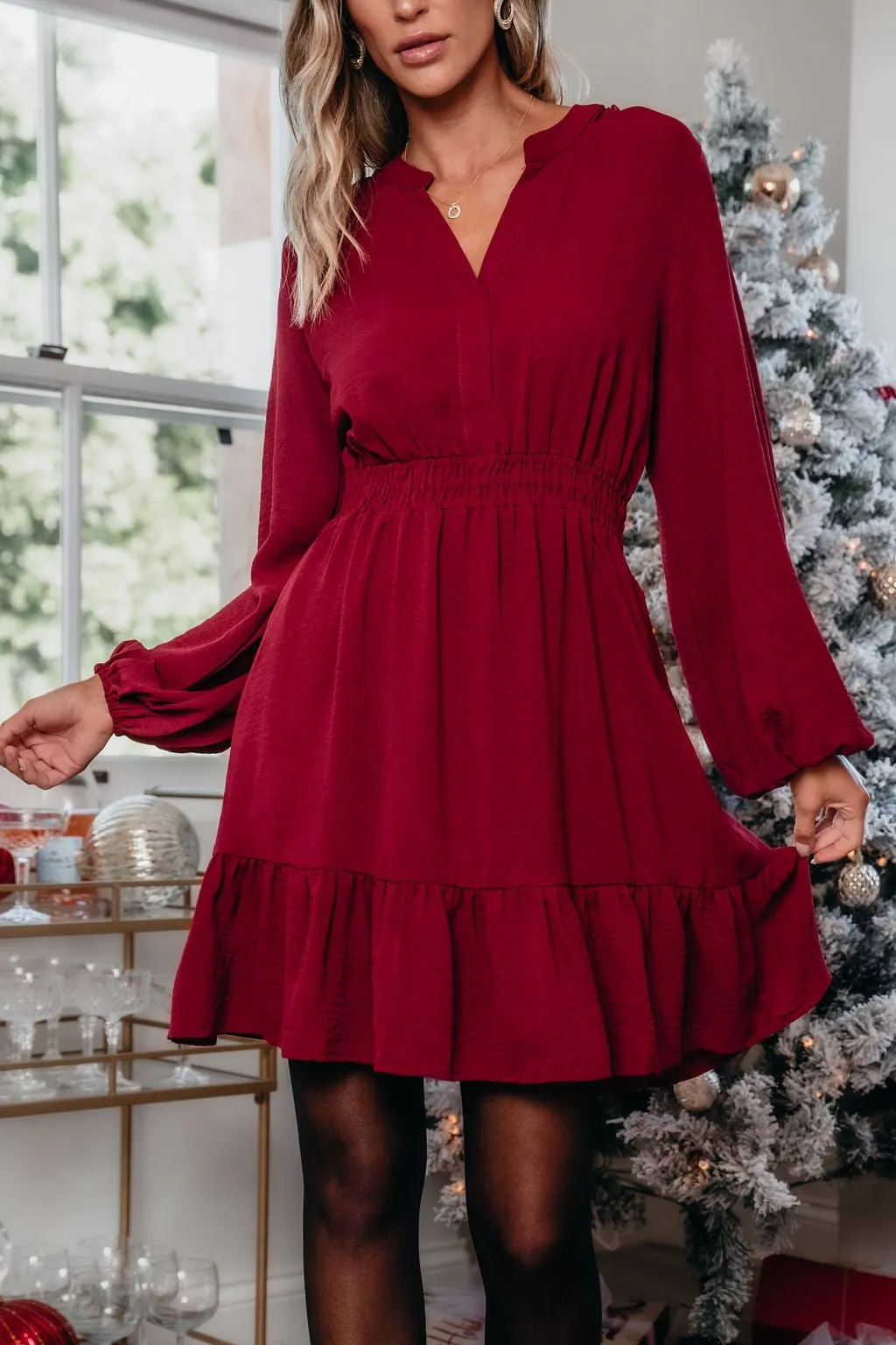 Office Party Burgundy Mini Dress