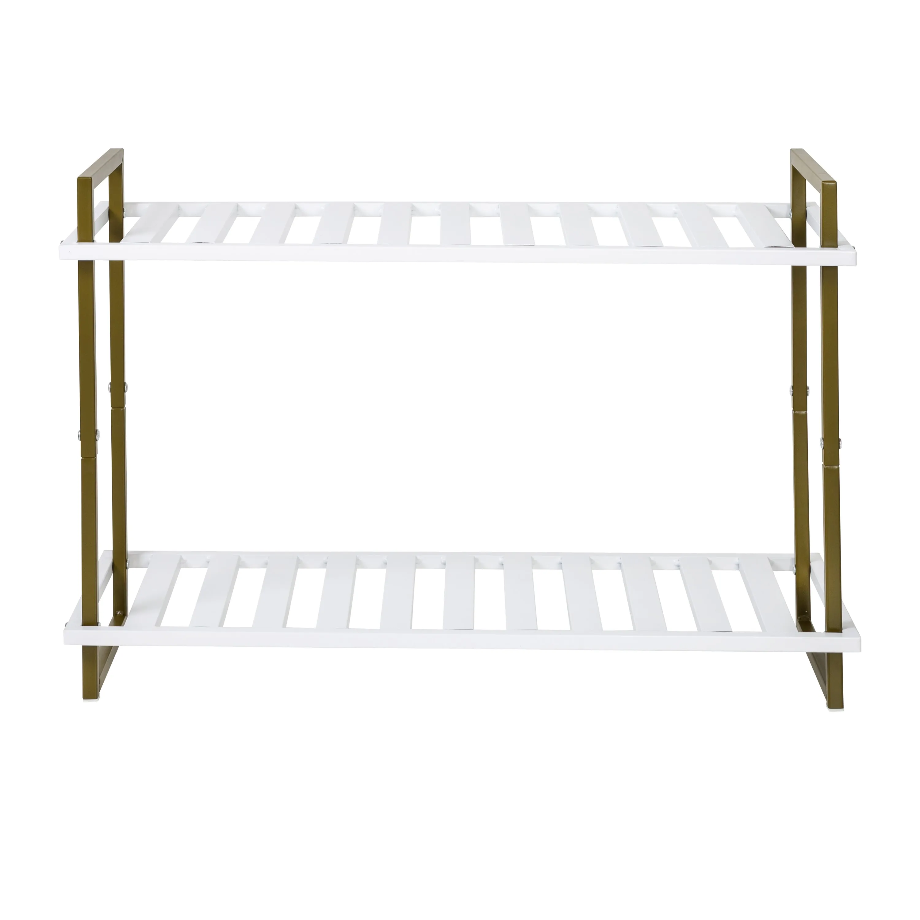 Olive/White 2-Tier Metal Shoe Rack