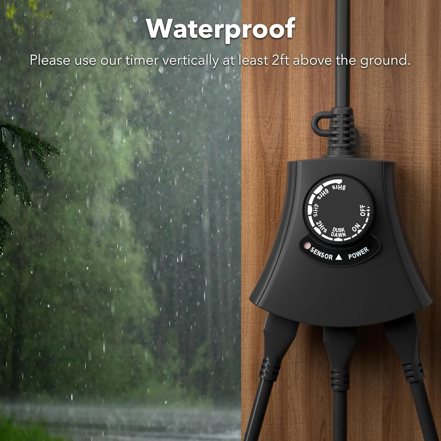 Outdoor Photocell Light Timer Waterproof Dusk to Dawn Sensor 3 Timer Outlet 2/4/6/8 Countdown HBN