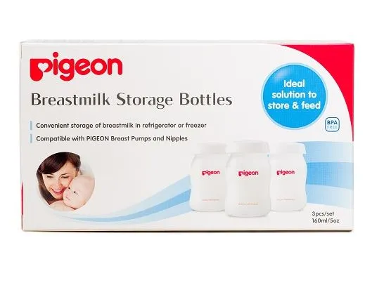 Pigeon Peristaltic Plus Storage WN PP Bottle 160ML With Sealing Disk 3Pcs/Set Wide Neck (White)