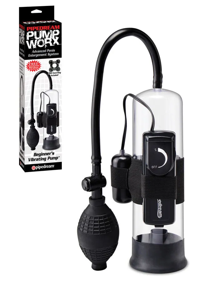 Pipedream Pump Worx Beginners Vibrating Penis Pump 7.75 inch Clear