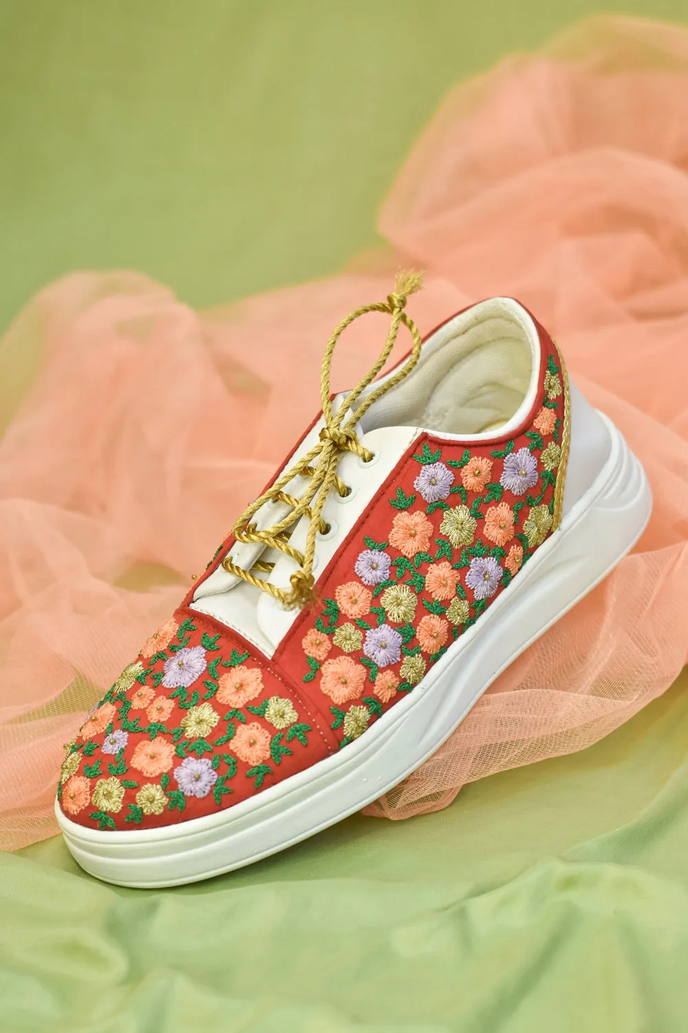 Poly Silk Embroidered Multi-Colored Sneakers