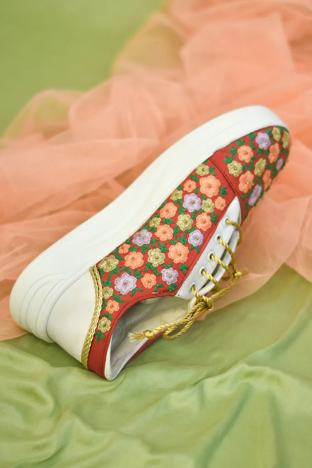 Poly Silk Embroidered Multi-Colored Sneakers