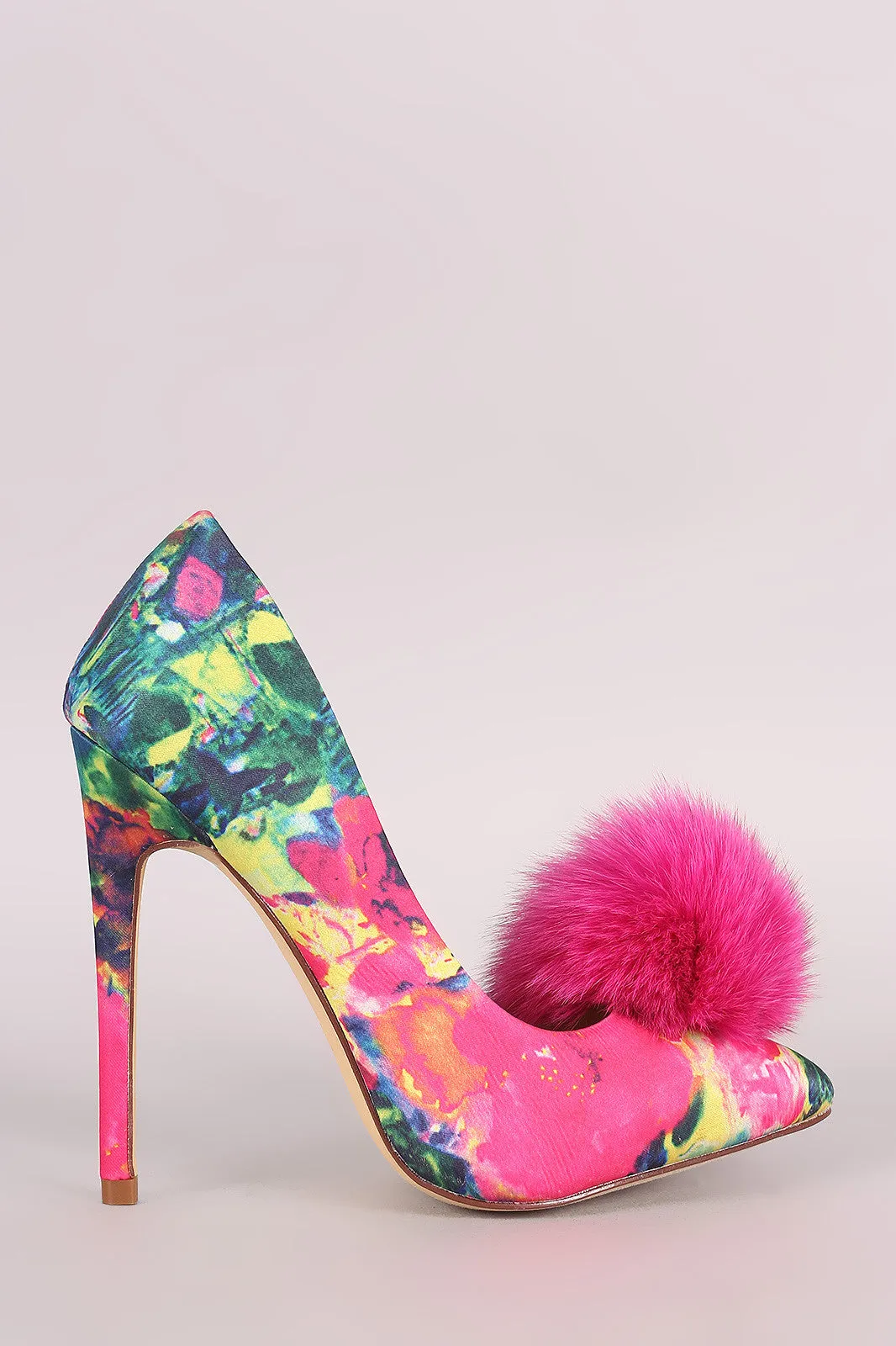 Pom Pom Abstract Print Pointy Toe Stiletto Pump