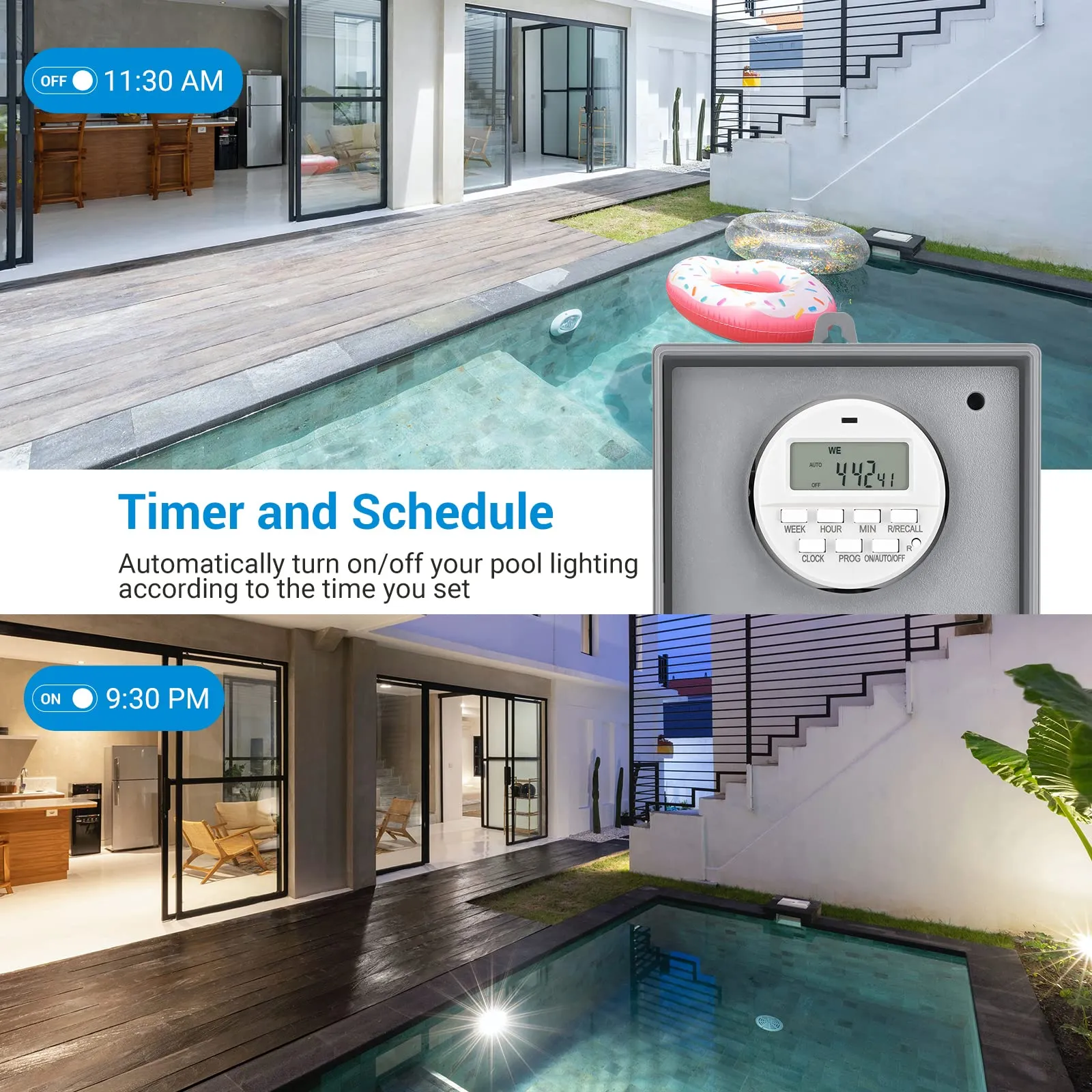 Pool Pump Timer Outdoor Digital Timer Box Heavy Duty 7-Day Programmable Bn-link