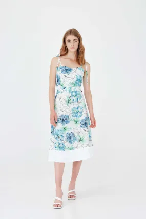 Printed Linen Midi Dress With Adjustable Straps