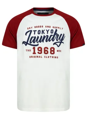 Raggo Tee Raglan Sleeve T-Shirt in Red Dahlia / Snow White - Tokyo Laundry