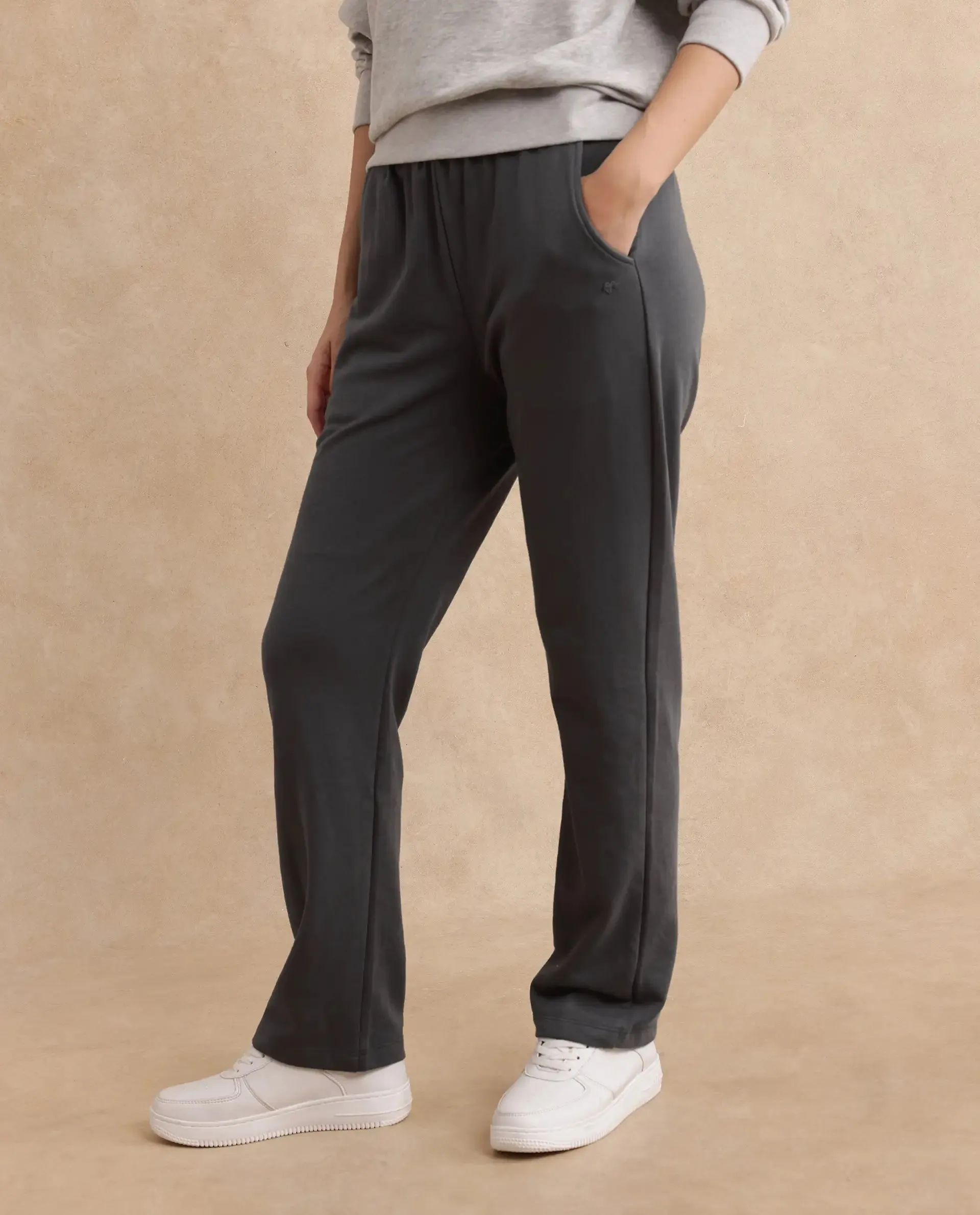 Rareism Women Trunky Dark Grey Plain Track Pant