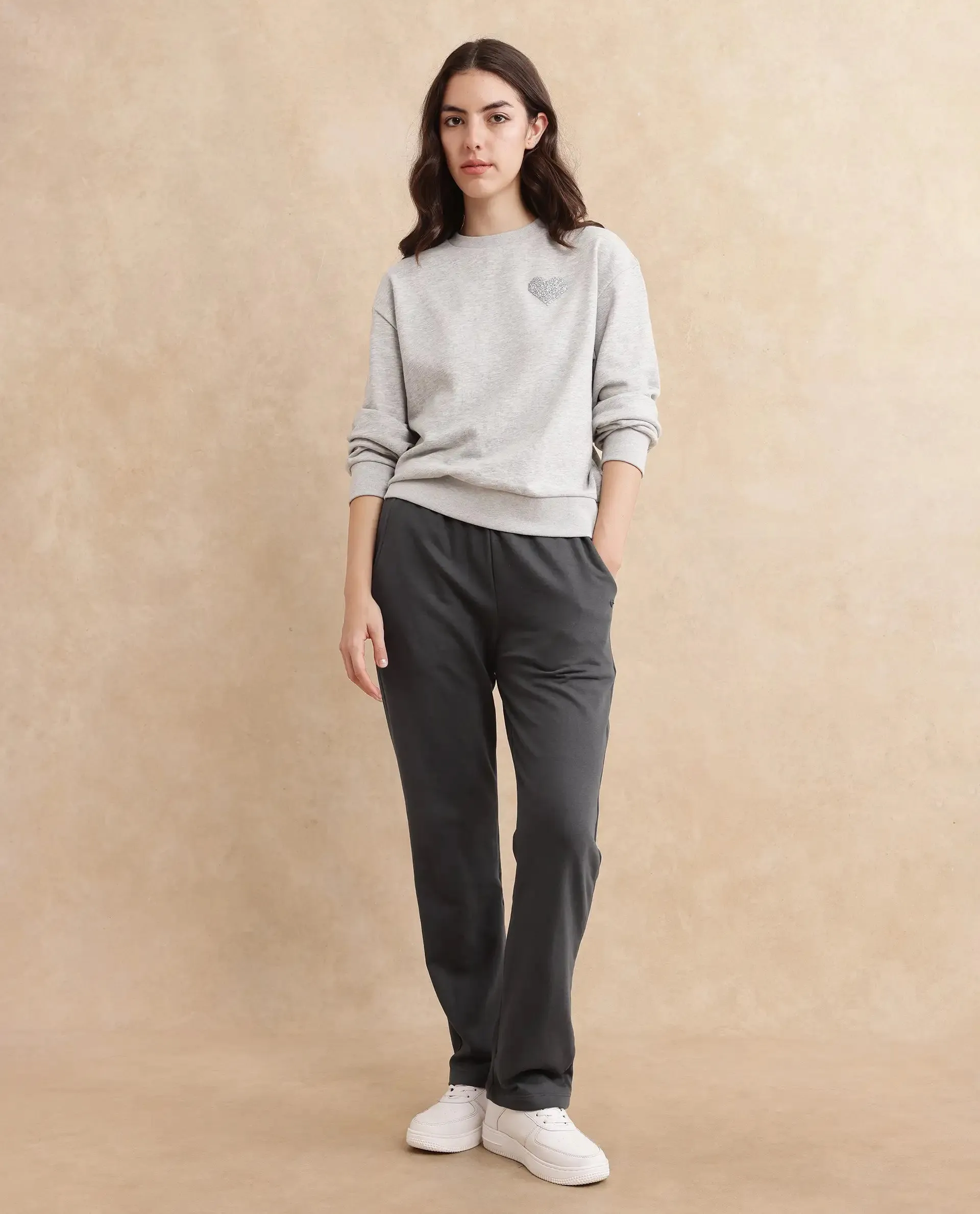 Rareism Women Trunky Dark Grey Plain Track Pant