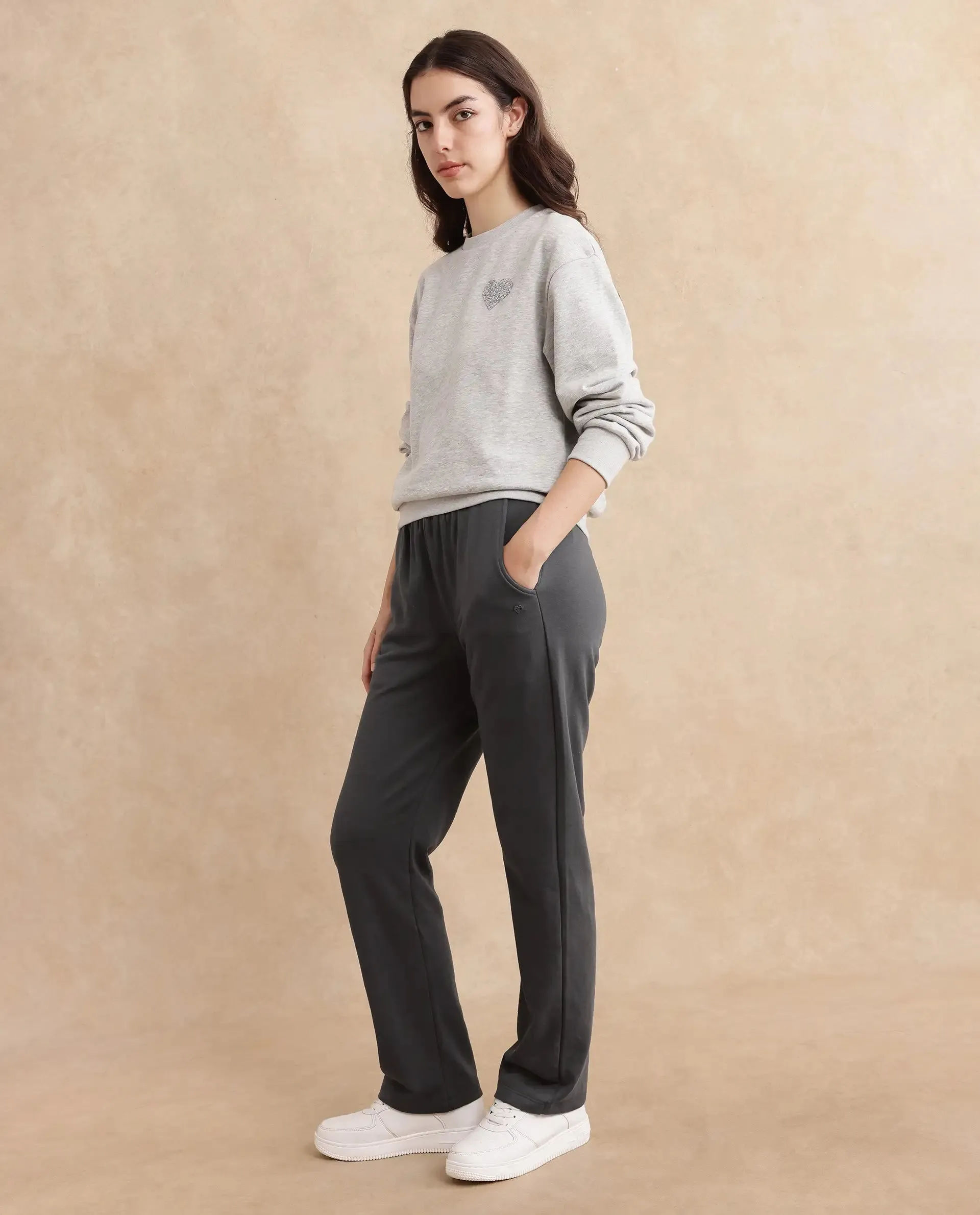 Rareism Women Trunky Dark Grey Plain Track Pant