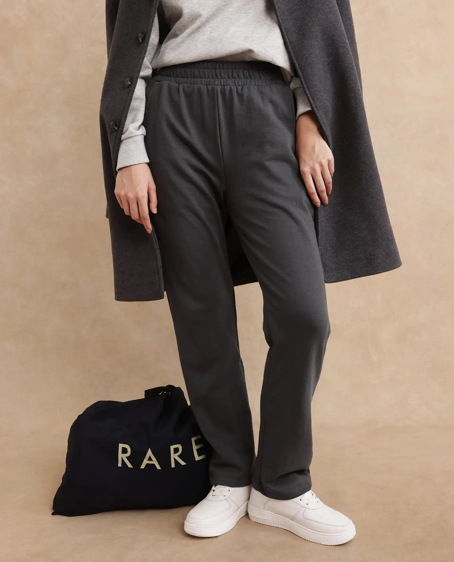 Rareism Women Trunky Dark Grey Plain Track Pant