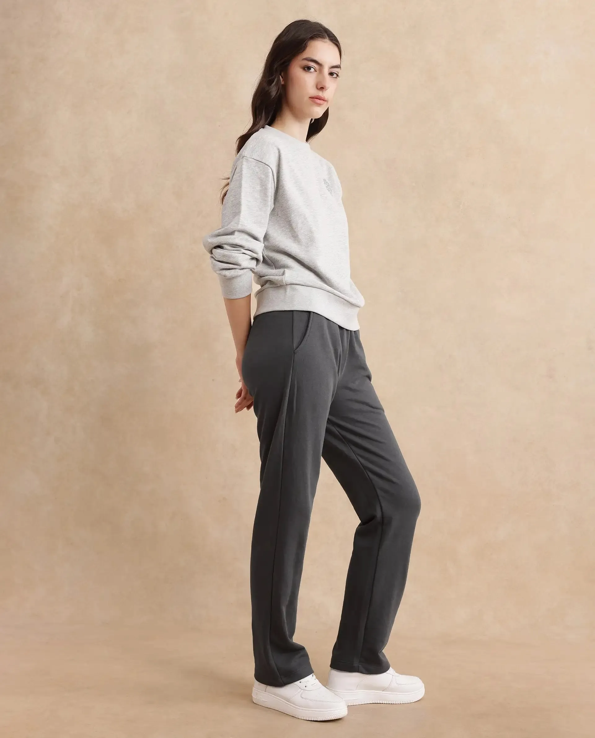 Rareism Women Trunky Dark Grey Plain Track Pant