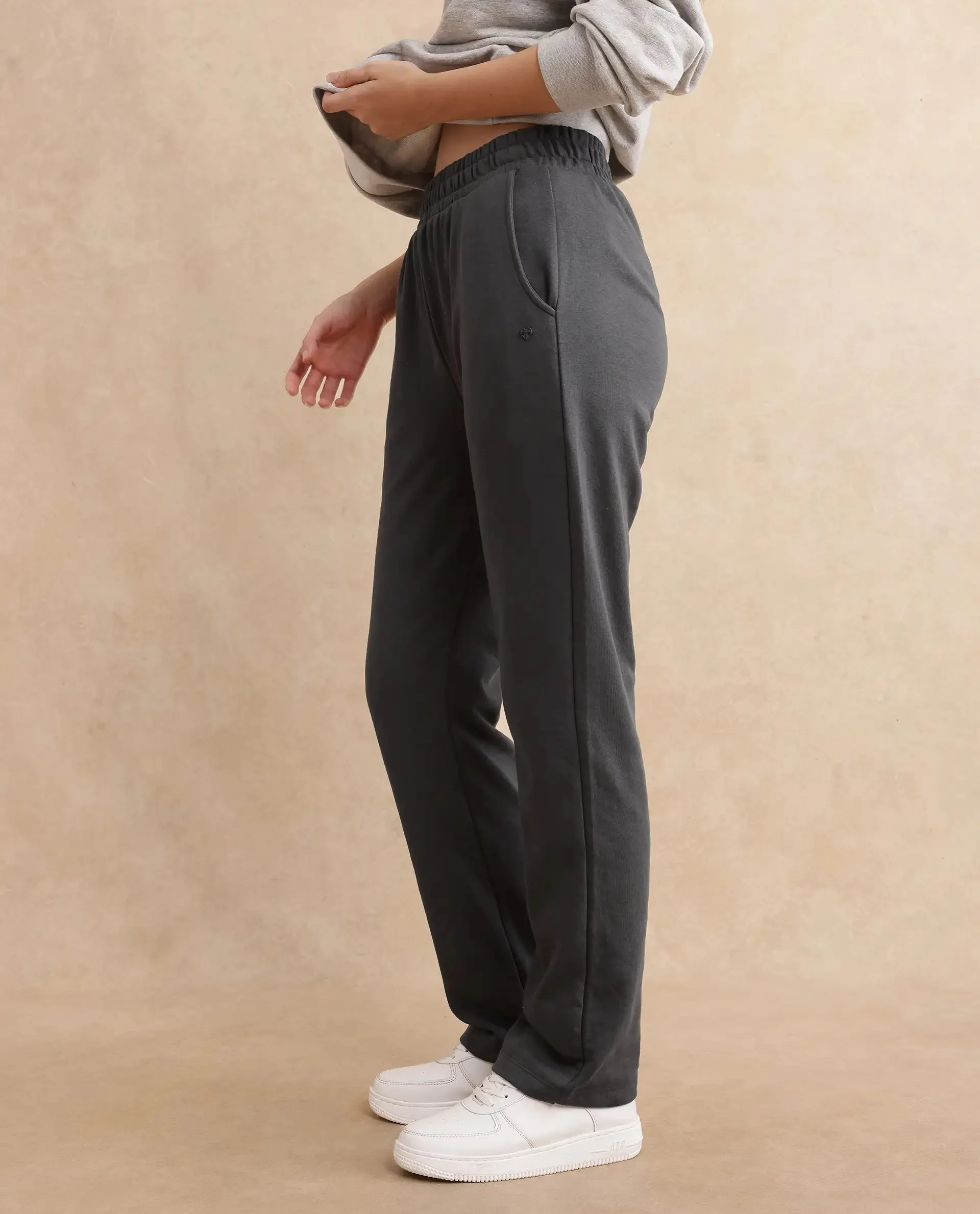 Rareism Women Trunky Dark Grey Plain Track Pant