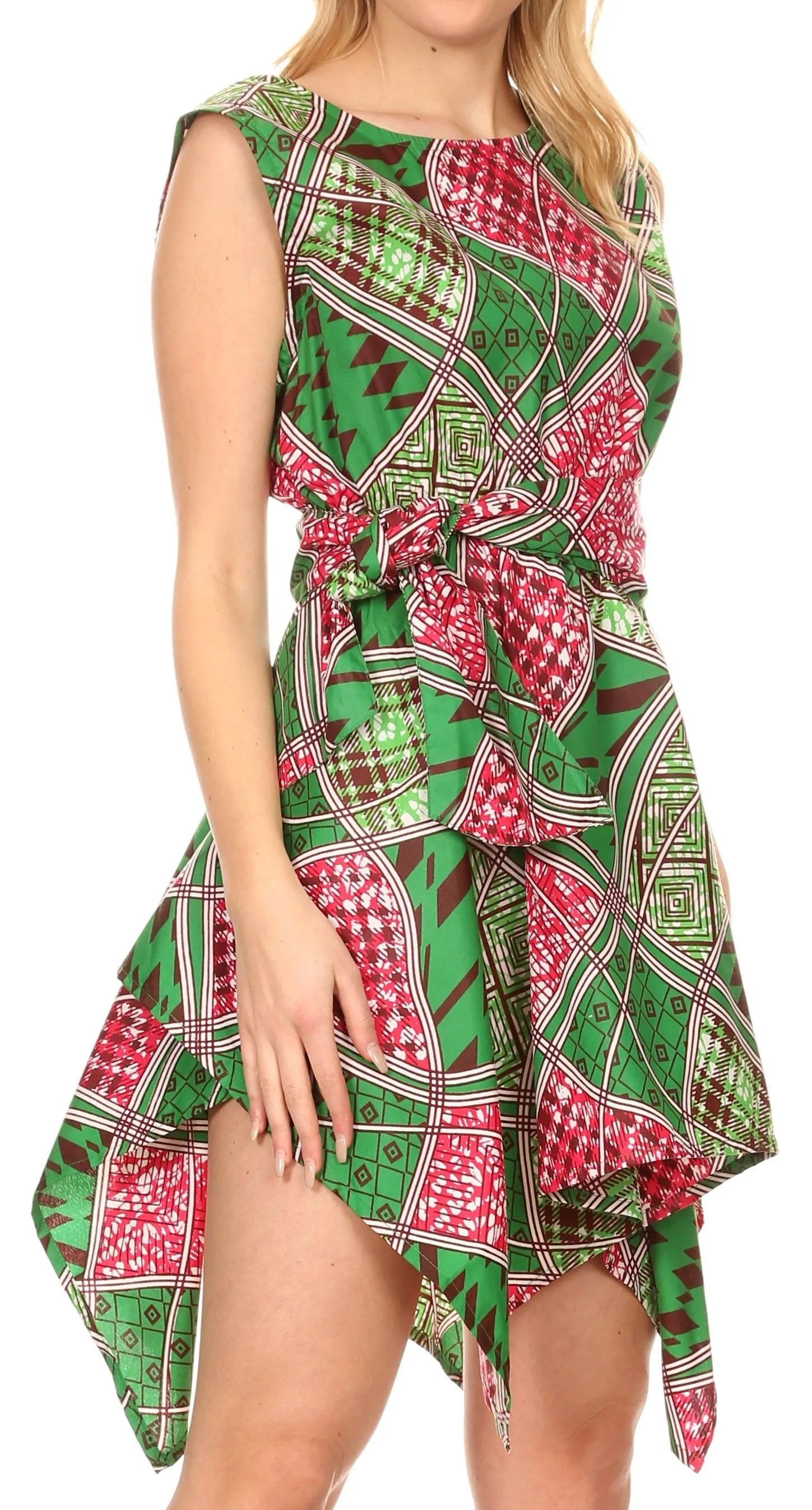 Sakkas Abeba Sleeveless Handkerchief Dress Elastic Waist Wax Print African Ankara