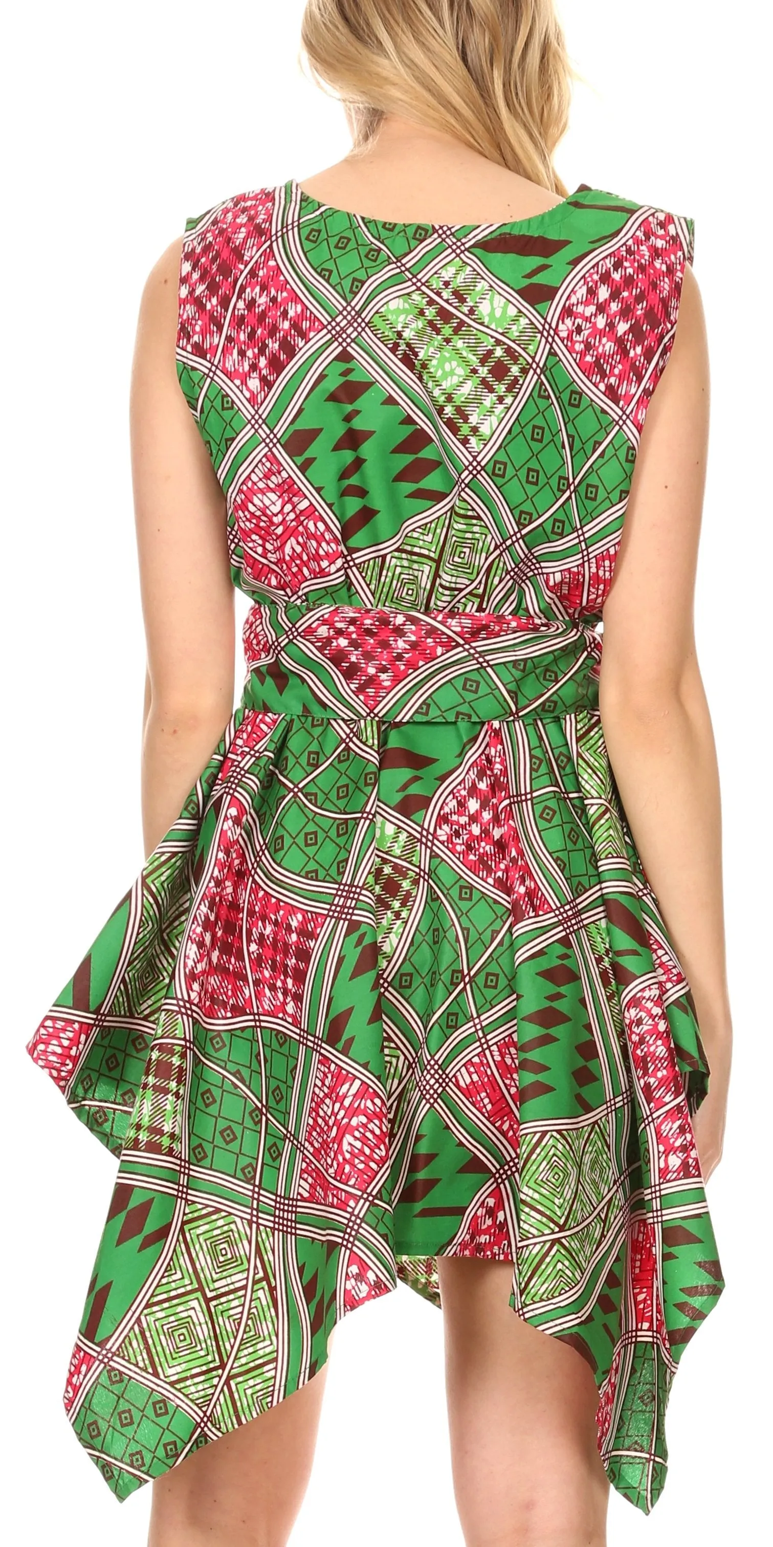 Sakkas Abeba Sleeveless Handkerchief Dress Elastic Waist Wax Print African Ankara