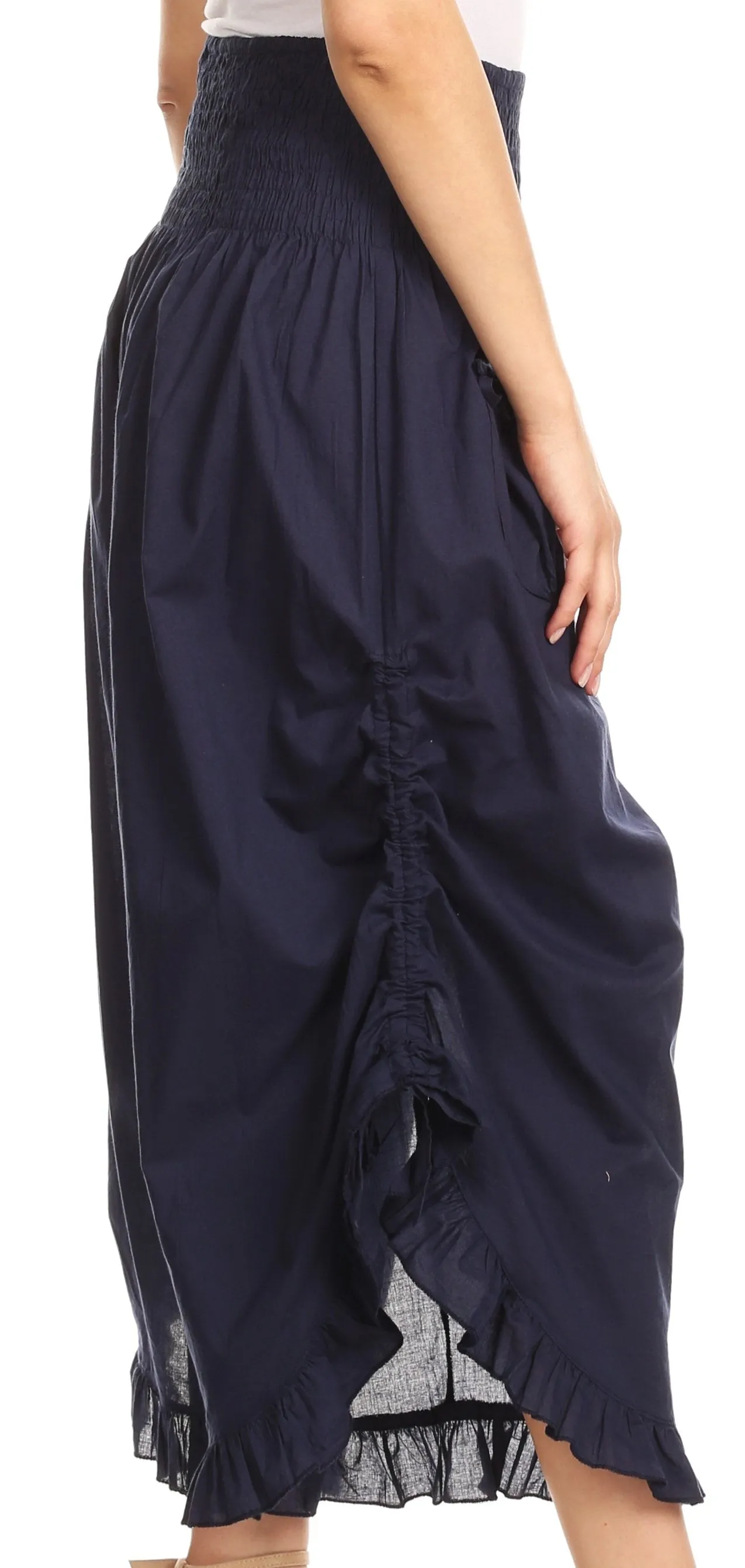 Sakkas Loore Womens Wide Leg Gaucho Pants Cotton with Pockets and Smock Waist