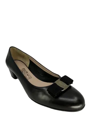 Salvatore Ferragamo Black Leather With Bow Tie Pumps Size 9.5