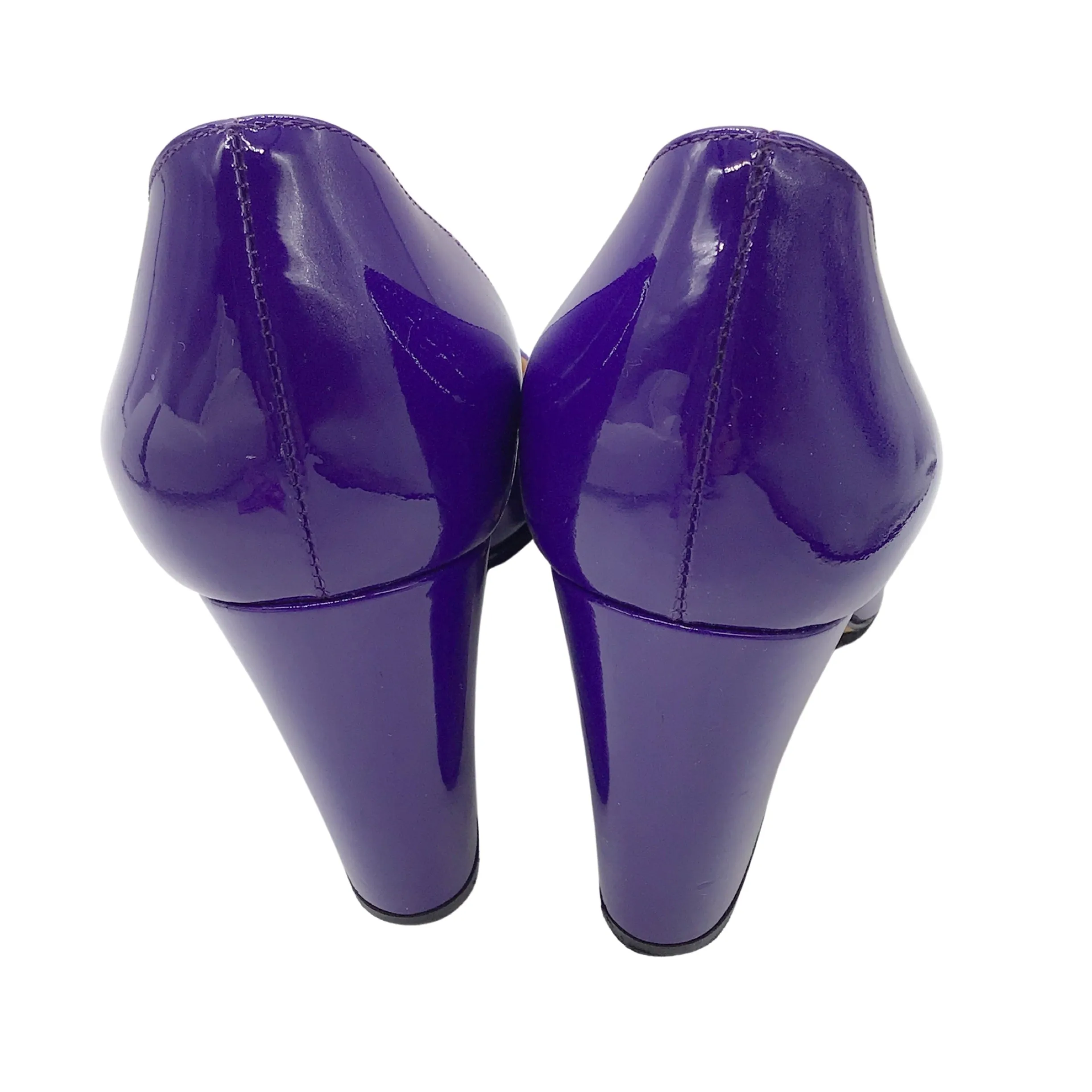 Sergio Rossi Purple Pointed Toe Block Heel Patent Leather Pumps