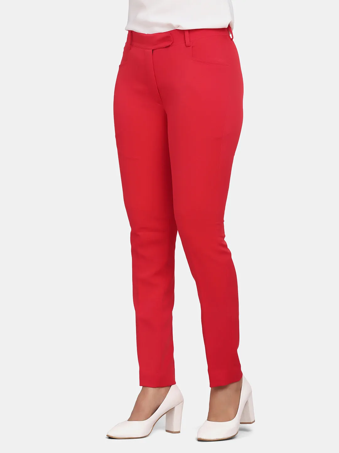 Slim Fit Office Trousers for Women - Red