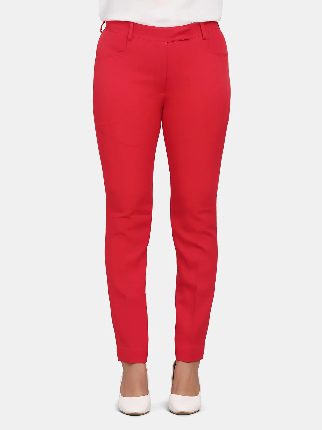 Slim Fit Office Trousers for Women - Red