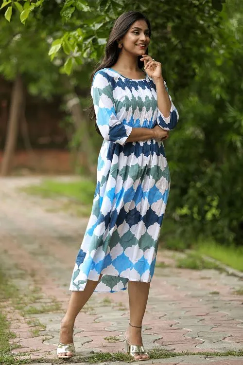 SootiSyahi'ACottonAzure'BlockPrintedDress