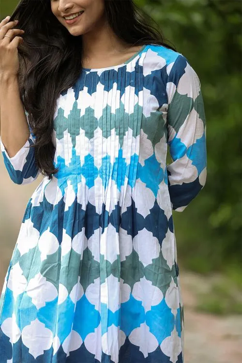 SootiSyahi'ACottonAzure'BlockPrintedDress