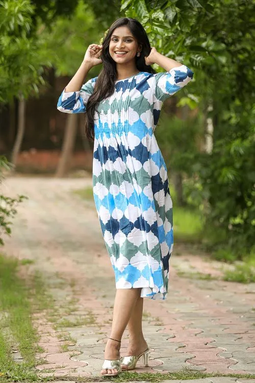 SootiSyahi'ACottonAzure'BlockPrintedDress