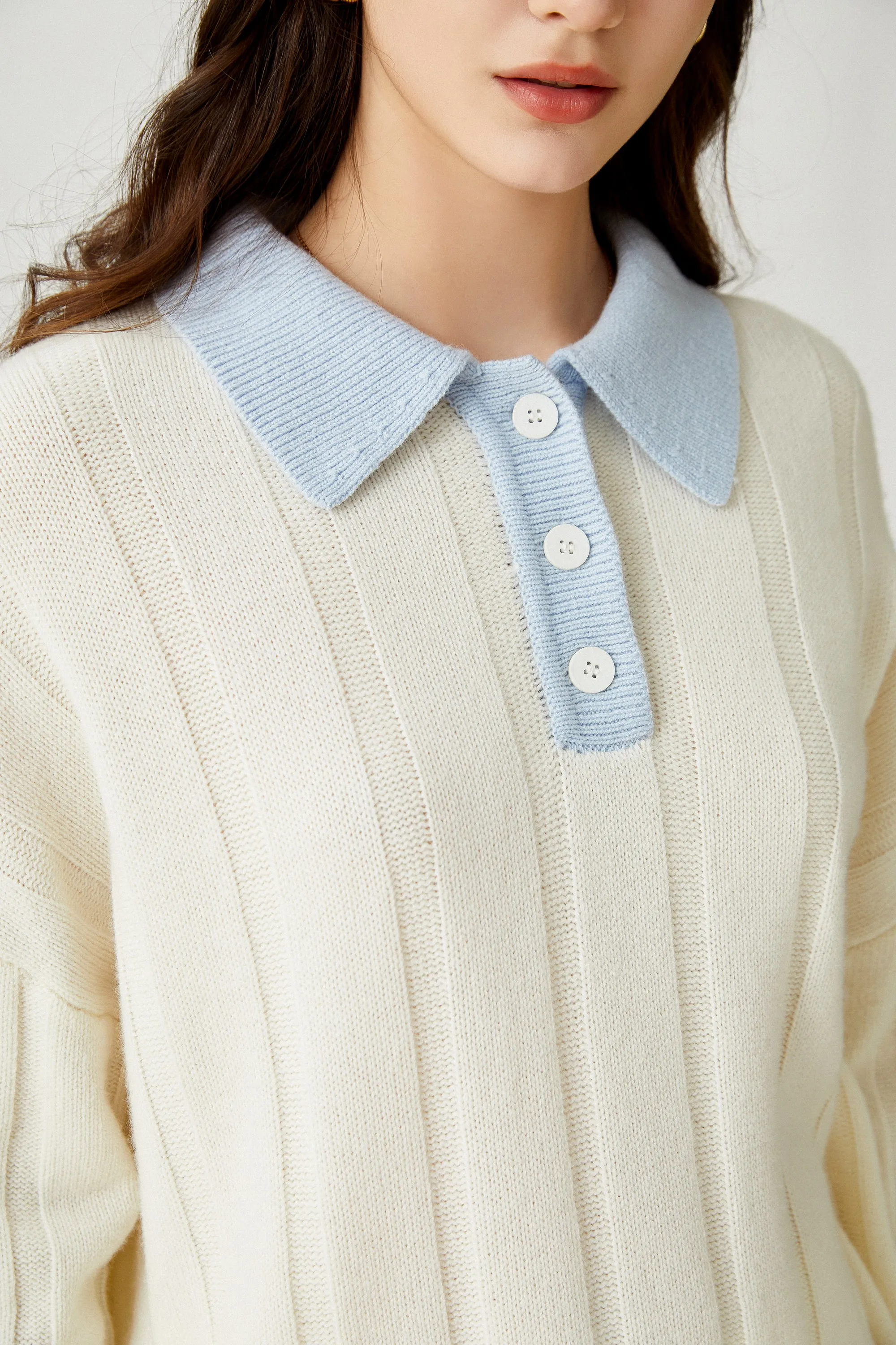 Sylphide | Melodie Polo Ribbed Wool Sweater