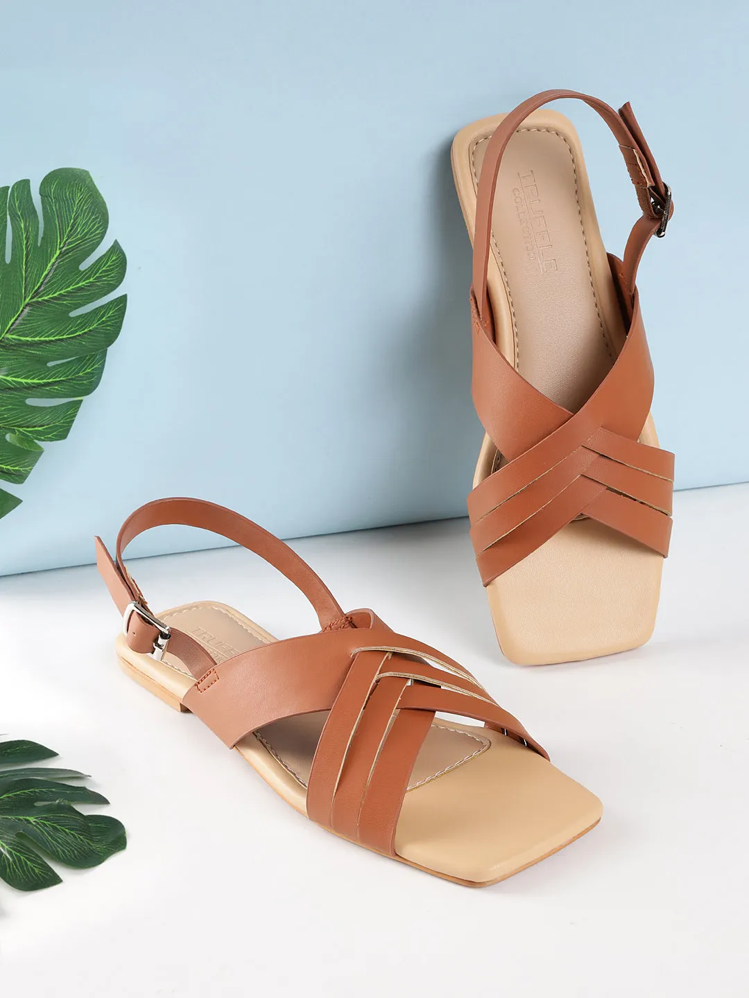 Tan PU Flats Sandals (TC-ST-001-TAN)