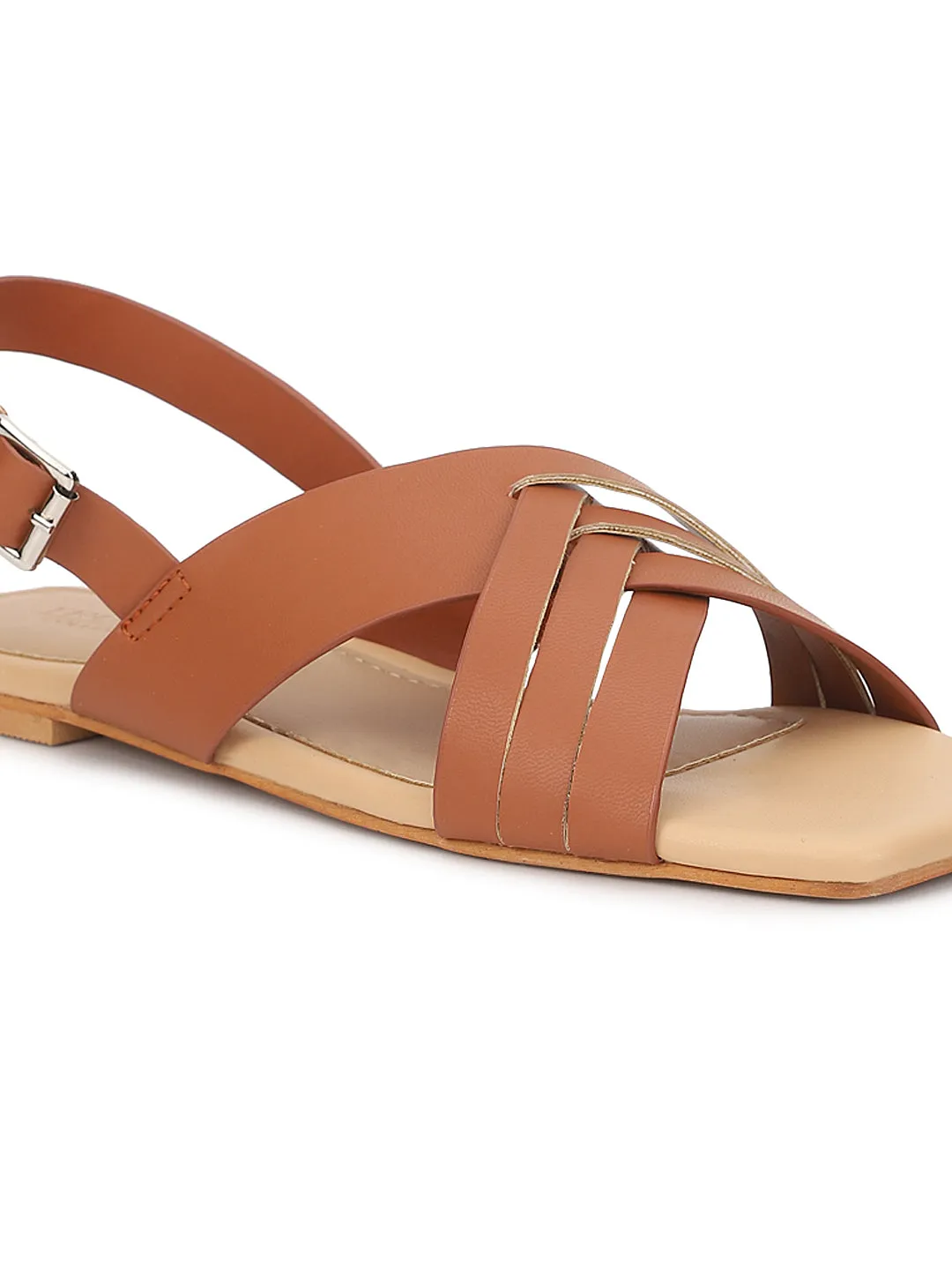 Tan PU Flats Sandals (TC-ST-001-TAN)