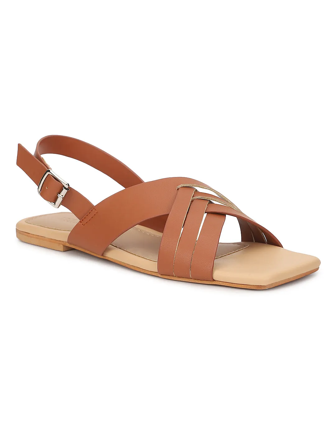 Tan PU Flats Sandals (TC-ST-001-TAN)