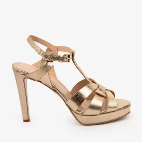 The Parisian Gold Leather T-Strap Platform Heel Women Sandal