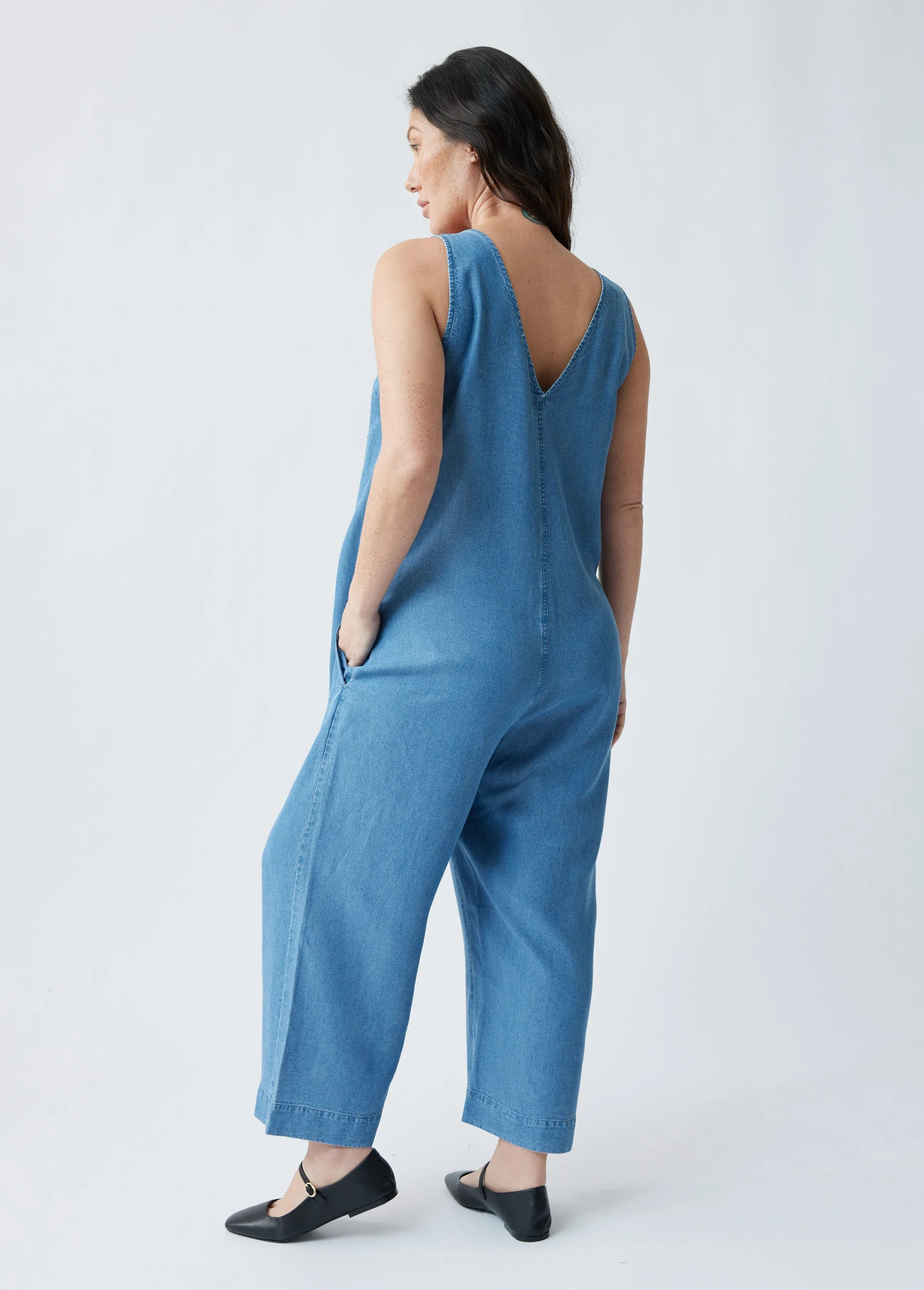 The Zip & Relax Maternity   Nursing Chambray Jumpsuit