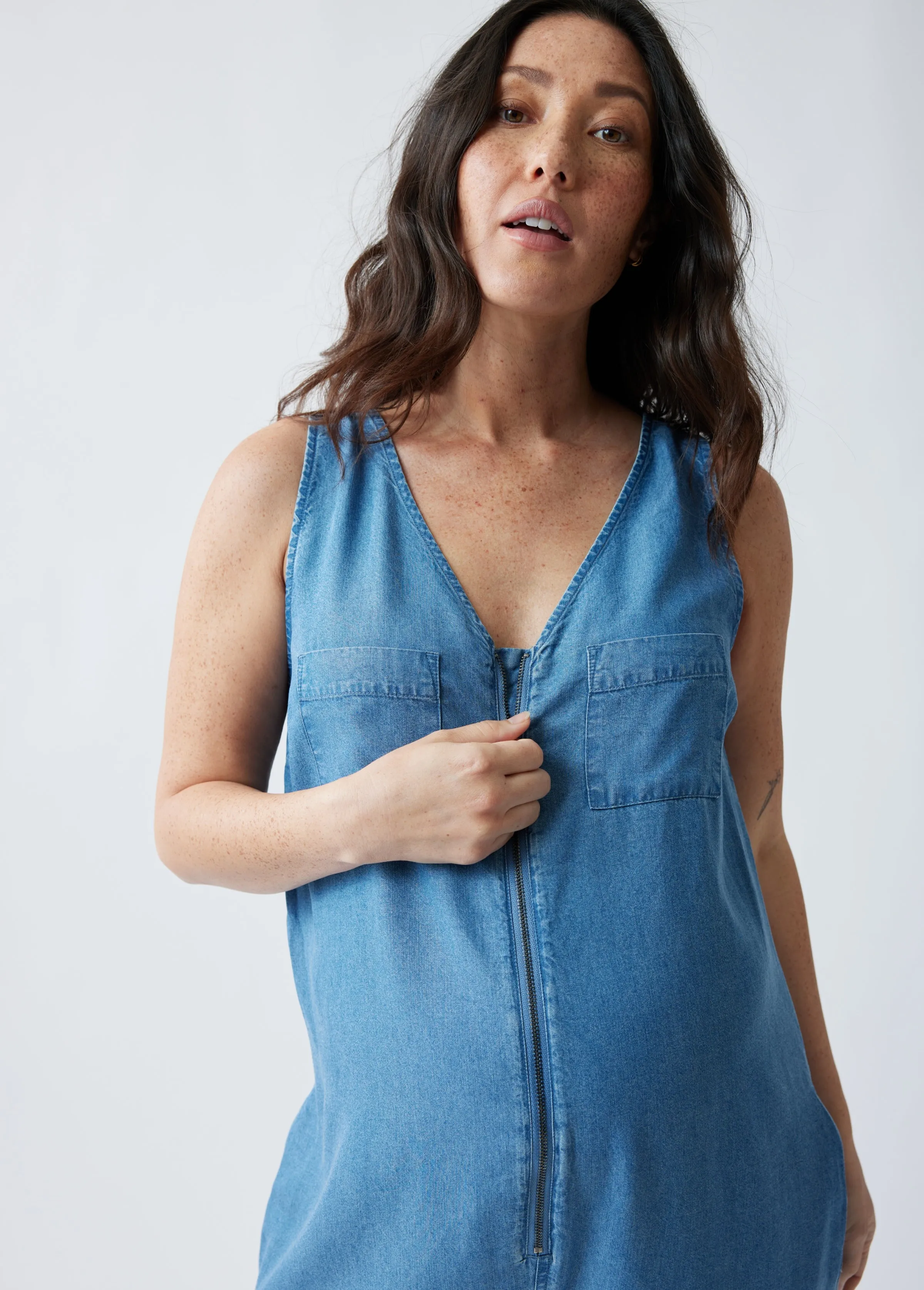 The Zip & Relax Maternity   Nursing Chambray Jumpsuit