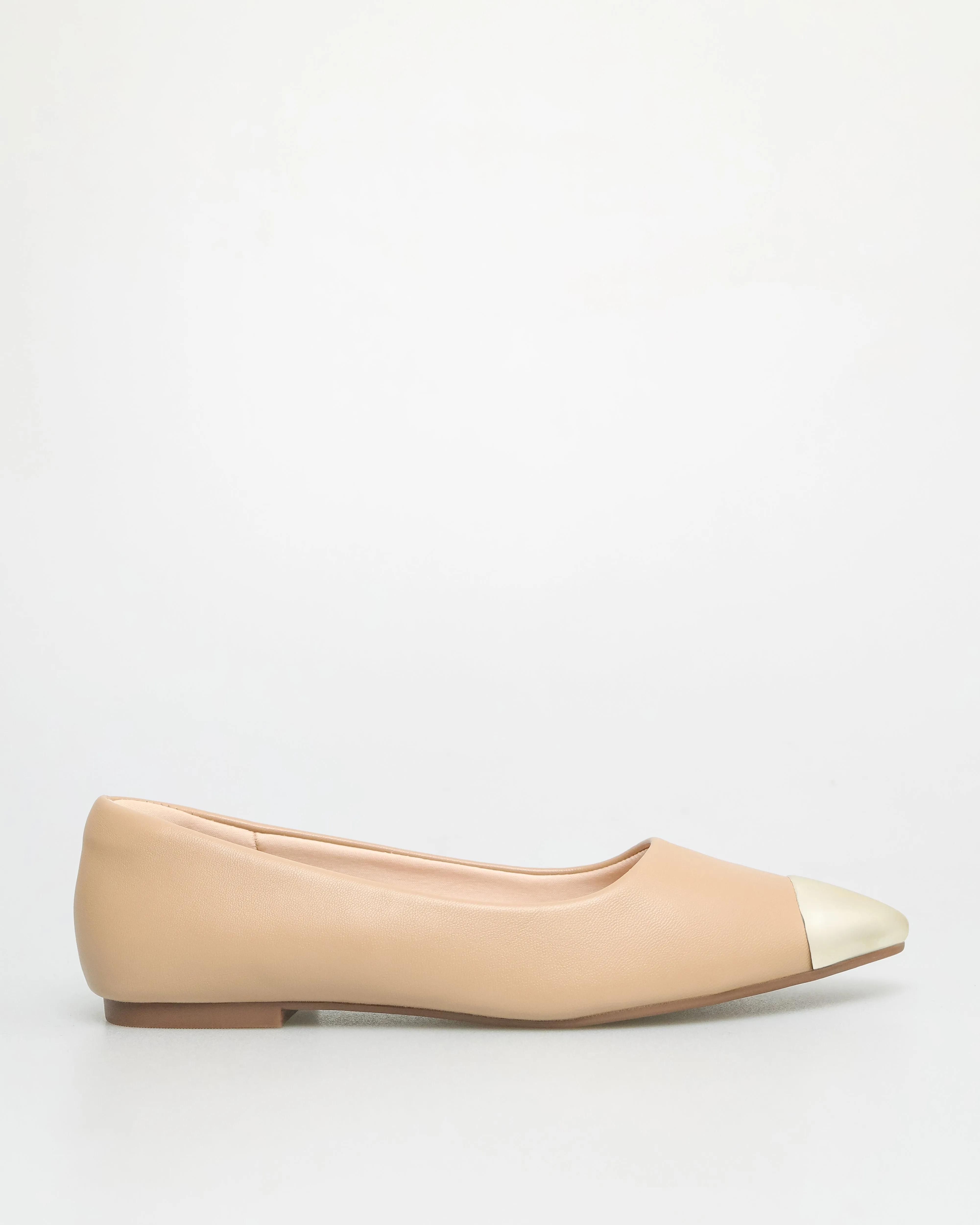 Tomaz NN348 Ladies Silver Cap Toe Flats (Beige)