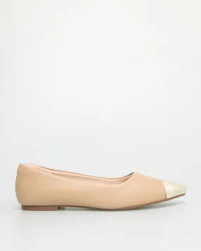 Tomaz NN348 Ladies Silver Cap Toe Flats (Beige)