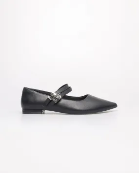 Tomaz NN361 Ladies Ballerina Buckle Flats (Black)