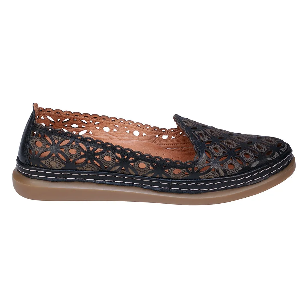 Tumi Black Perforated Leather Flats