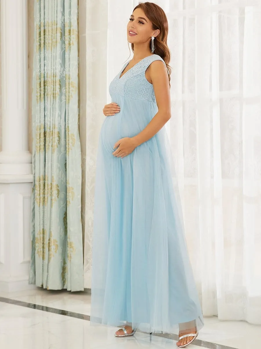 V-Neck Sleeveless Floor-Length Bridesmaid Maternity Dress