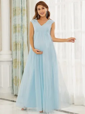 V-Neck Sleeveless Floor-Length Bridesmaid Maternity Dress